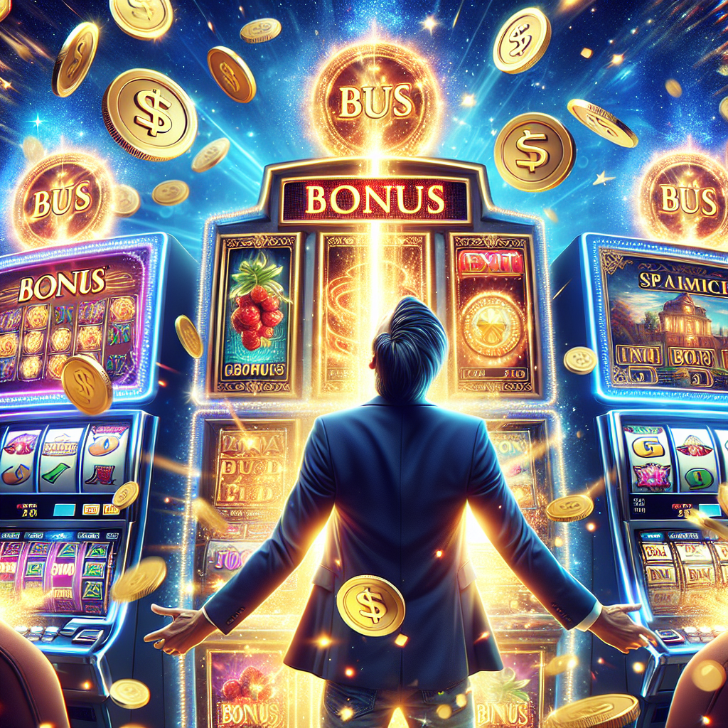 Imagine a luxuriously designed online gaming environment showcasing multiple slot machines from the software developer NetEnt. Enhance the visual appeal of this digital wonderland with sparkling lights, gleaming coins, and vivid graphics that provide a sense of high-quality gaming experience. In prominent focus, depict a bonus buy button brimming with eye-catching special effects symbols indicating instant bonuses. Intertwine this with the ecstatic emotions of victory; visualize an individual celebrating a big win, their face illuminated with joy and surprise. Remember to maintain the virtual casino atmosphere and the excitement of the game throughout the artwork.