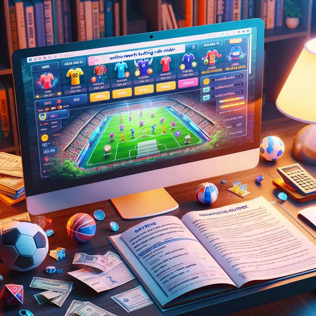 A vivid illustration of the concept of online sports betting relevant to Vietnam. Display a computer screen showing an imagined betting site with a variety of sports icons like soccer, basketball, and tennis. Include a piece of paper next to the computer that depicts a detailed guide written in Vietnamese. For atmospheric context, surround the scene with objects evocative of a comfortable home office. Emphasize that the betting site should not resemble any specific brand, but rather convey the general concept of online betting.
