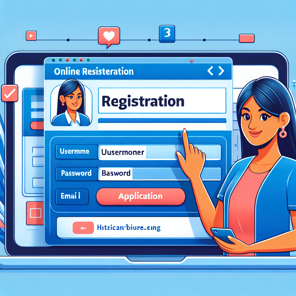 A tutorial guide for online registration process on a betting website. Depict a computer screen showing an application form. Display can include fields for username, password, and email id. The design should display a casual and interactive interface – cues of being user-friendly. Use vibrant colors. Additionally, include an image of a smiling South Asian woman guiding the process.